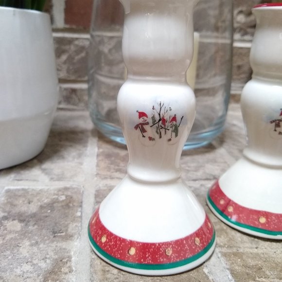 ROYAL SEASONS Candlesticks Stoneware Snowman Candle Tapers Holder - Picture 2 of 6